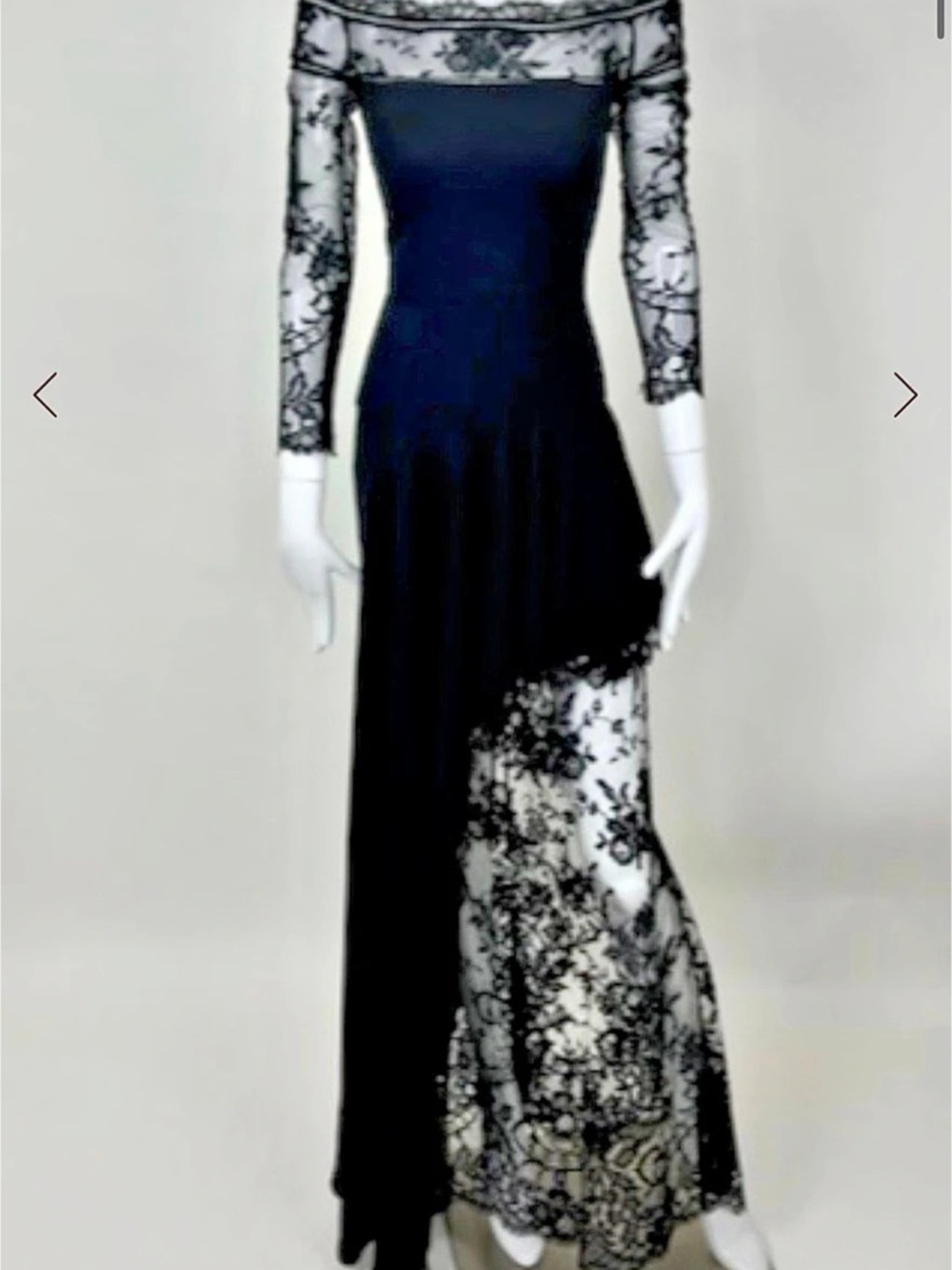 Alexander McQueen Off-the-Shoulder Lace Illusion High-Low Gown Black - Picture 2 of 8